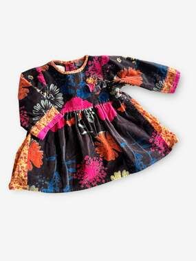 Confetti Made in France Vintage Floral Velvet Dress with Butterfly Applique size